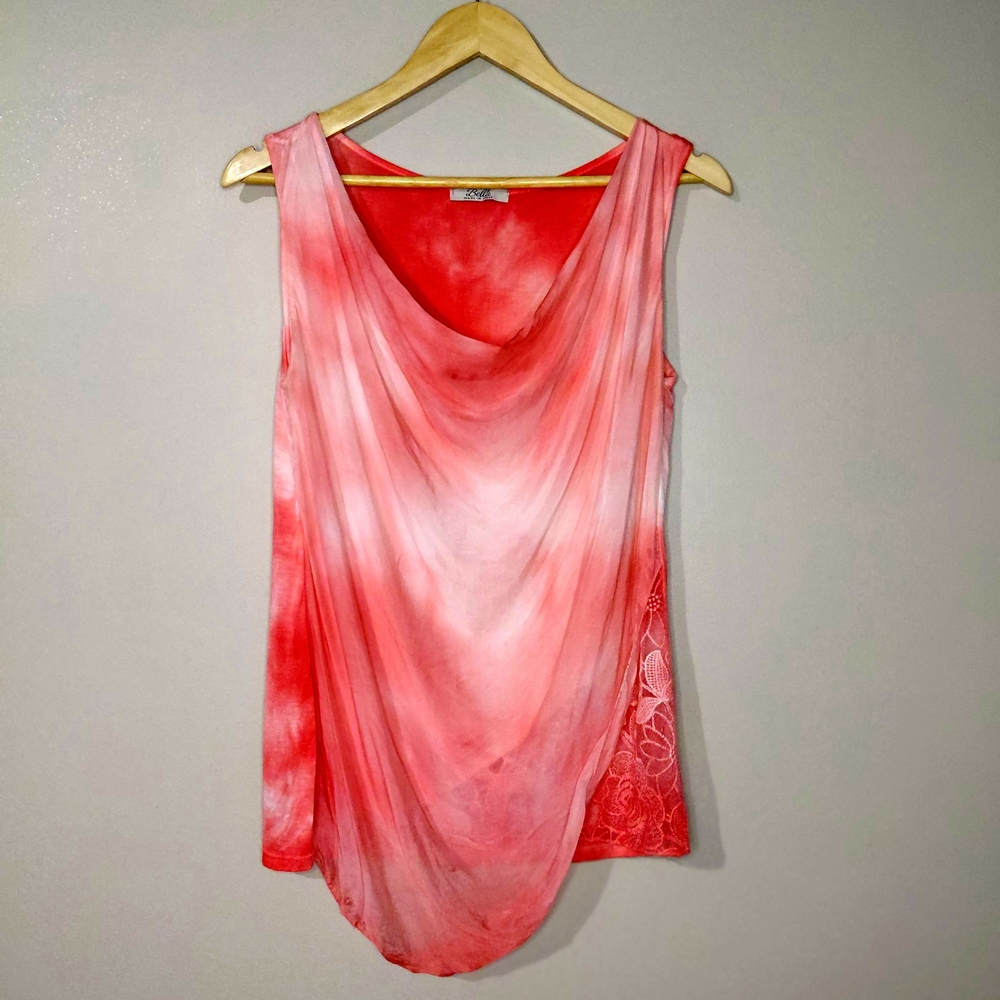 🦋3/$20 Bella Coral Tie Dye Large Sleeveless Cotton Sheer Lace Drape Blouse